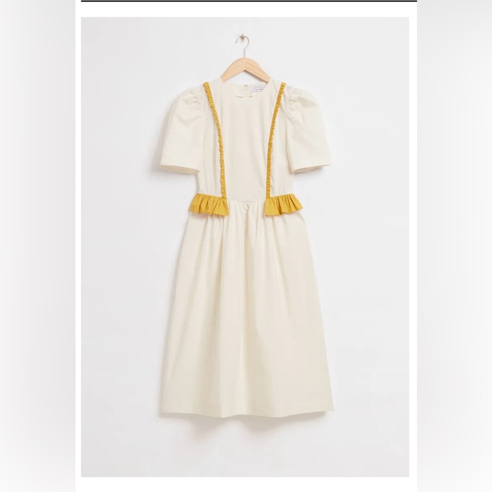 & Other Stories SINDISO KHUMALO Frilled Ruffle Midi Mustard and Cream Dress